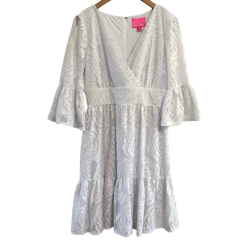 Lilly Pulitzer Cecelia Dress White Floral Lace Mini Dress Resort Vacation Sz 10